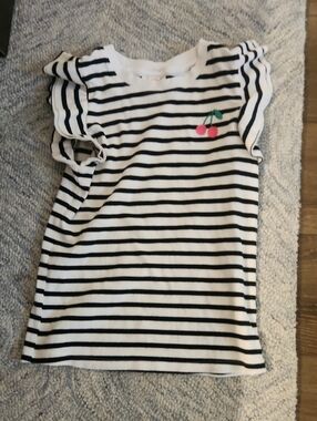 Cat & Jack Black and White Striped Tee with Pink Cherry Accent